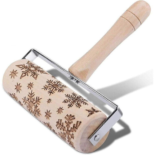 Embossed Rolling Pin Wooden, 3D Engraved Rolling Pin, Natural Safe Wood Roller