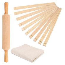 12 Pcs Pottery Tools Teaching Set, Include 17inch Slab Roller 10 Pcs Wooden Rolling Pin Guides 1 Li
