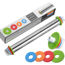 Rolling Pin, Stainless Steel Rolling Pin with 4 Adjustable Discs, Non-Stick Rolling Pin for Pie Dough Pizza Pie Cookies and Pastries