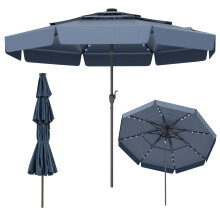 295 cm Solar Patio Umbrella 32 LED Lights Tiltable Ruffles Market Parasol