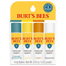 Burt's Bees 100% Natural Rescue Lip Balm, Cooling Eucalyptus, Lemon, Honey, Unscented, 4 Tubes (Assorted Flavors)