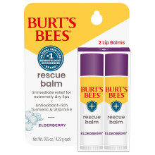 Burt's Bees Rescue Balm Elderberry Lip Balm, With Antioxidant-Rich Elderberry, Tint-Free, Natural Origin Lip Care, 2 Tubes, 0.15 oz. (Elderberry)