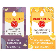 Burt's Bees Conditioning Lip Scrub and Overnight Intensive Lip Treatment, With Ceramides, 2 Jars, 0.25 oz  (Original + Honey Bundle)