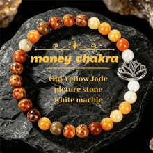 Money Chakra Crystal Bracelet Old Yellow Jade Lotus Beaded Gift for Her