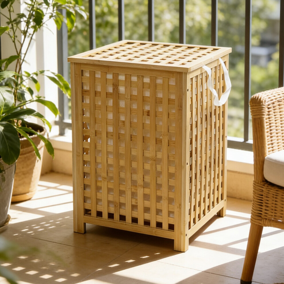 Gr8 Home 120L Bamboo Laundry Hamper Basket With Lid Bin