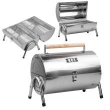 Stainless Steel Portable Barrel BBQ Mini Compact Small Cooking Grill Garden Tabletop Drum Barbecue Outdoor Picnic Camping Festival Lightweight Stove