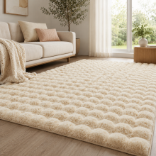 (200x290cm (Extra Large Rug), Beige) Bubble Rug-Thick Non Slip Ultra Soft Fluffy Faux Fur Carpet for Living Room Bedrooms UK