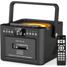 Boombox Bluetooth 5.1 cd-/cassettespeler met 5000 mAh batterij, oplaadbare cd-speler met FM-radio en afstandsbediening voor thuisgebruik.