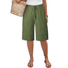 Shorts for Women Drawstring Knee Length Beach-Army Green XXXL
