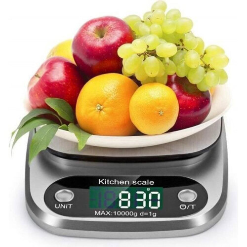 Köksvåg - Elektronisk - 10kg/1g - LCD-skärm - Silver