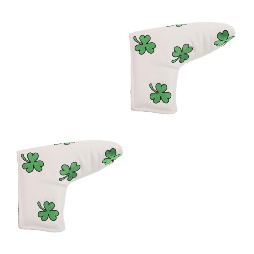 2Pièces Putters Mallet PU Blanche Brodée Trèfle Chanceux Golf