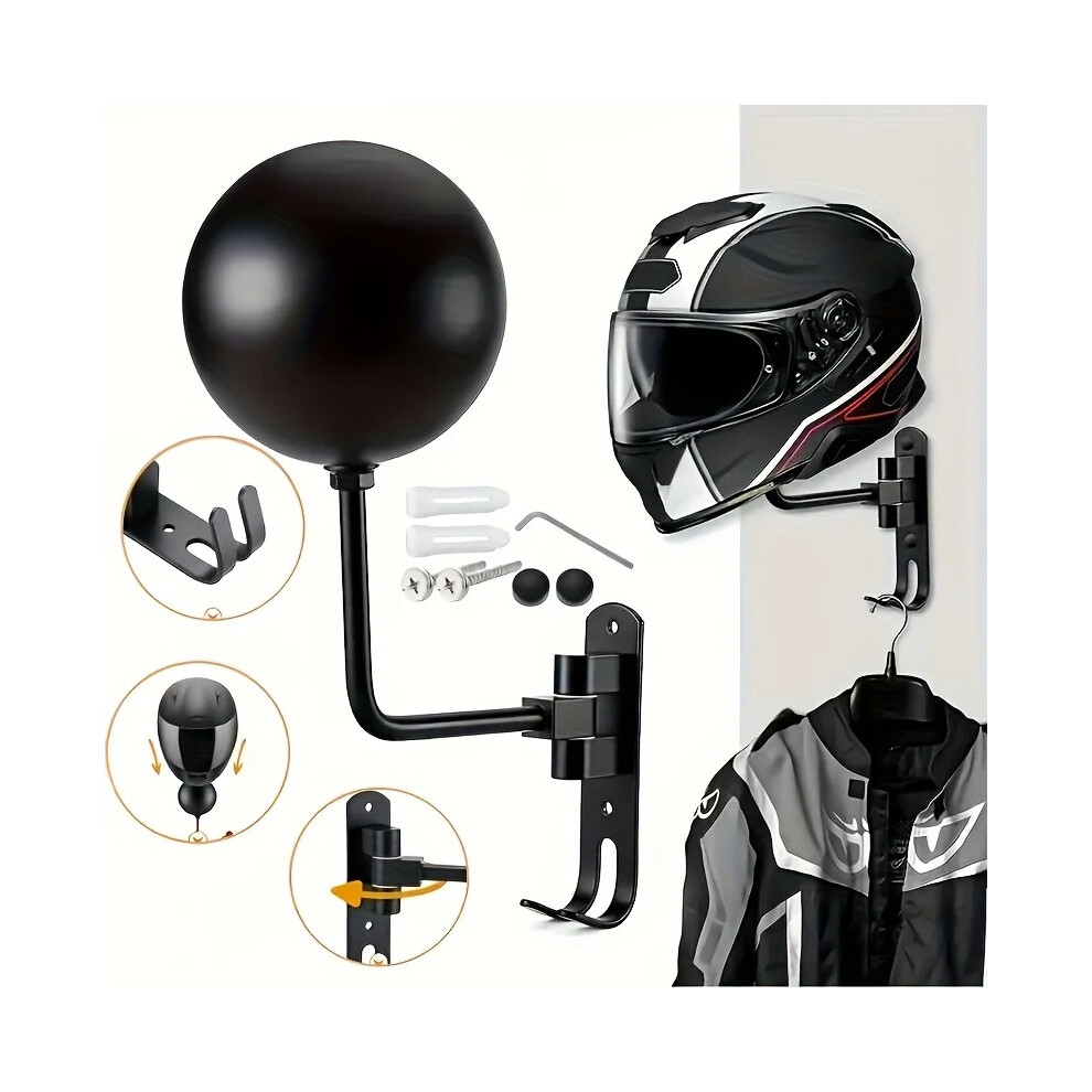Swivel 180Â° Motorcycle Helmet Holder | Metal Wall Mount Helmet & Jacket Hanger 081005123475