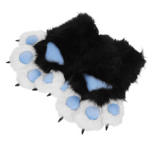 1Pair Black Polyester Faux Clawed Gloves Realistic Paw Cosplay