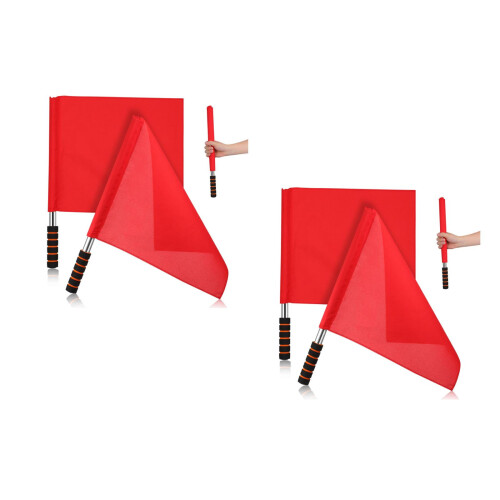 4Pcs Red Handheld Referee Flags with Sponge Grip for Competition
