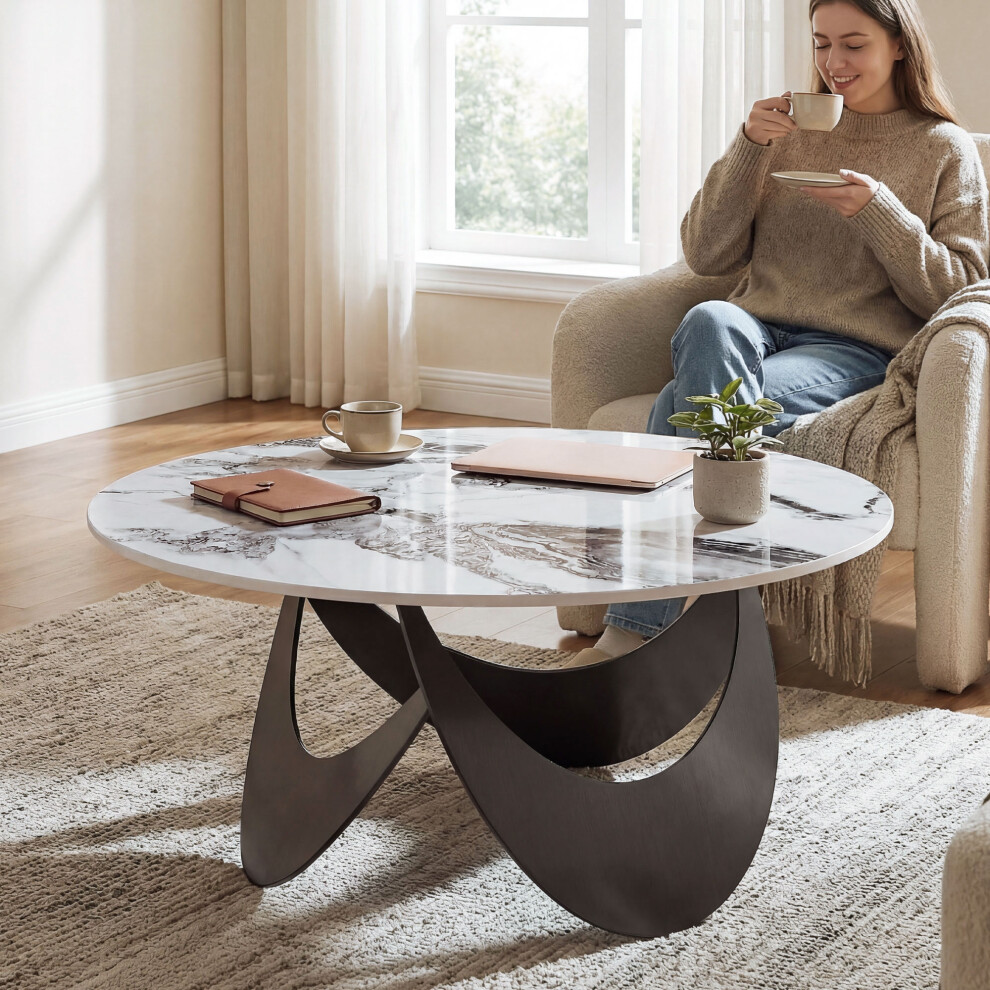 Homcom Coffee Table Sintered Stone Top White And Black White,Black,Brown