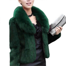 (S, Green) Women's Faux Fox Fur Coat Jacket Thick Warm Faux Fur Ouear With Pockets For Daily Life Clubwear