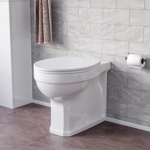 NES Home White Oval Shape Back to Wall Toilet with Soft Close Slim Seat 1
