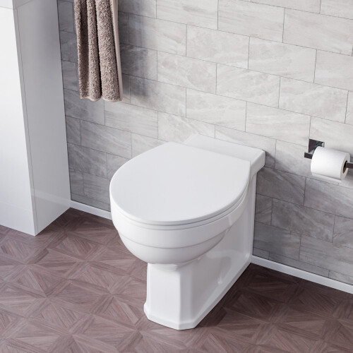 NES Home White Oval Shape Back to Wall Toilet with Soft Close Slim Seat 2