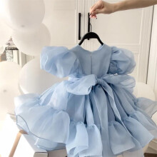 (Pink, 110) Girls Princess Dress New Summer Korean Stylish High-end Baby Blue Dress Sweet Summer