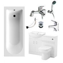 Ellen 1700mm Bath, WC Unit, Back To Wall Toilet, Vanity Basin Unit, Mono and Bath Mixer Taps & Wastes White