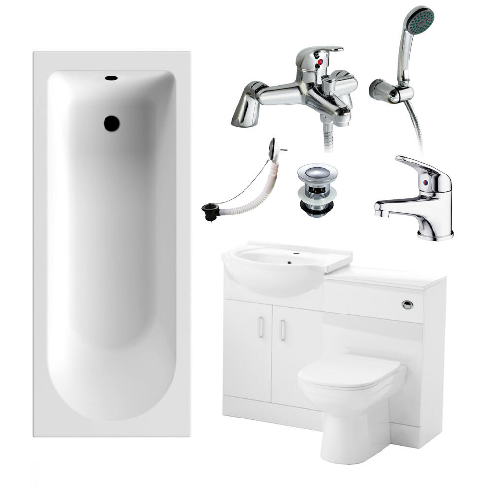 Ellen 1700Mm Bath, Wc Unit, Back To Wall Toilet, Vanity Basin Unit, Mono And Bath Mixer Taps & Wastes White 7427009336115
