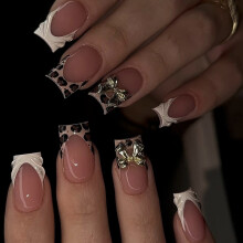 Reusable Press On Nail With Leopard Print 3D Bows Design