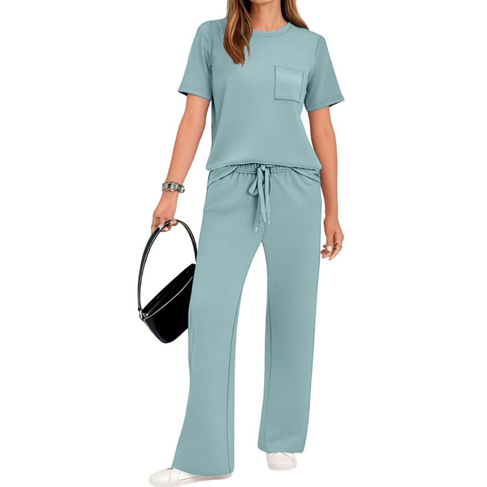 2 Piece Sets for Women Travel Vacation Outfits-Light Blue M