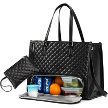 Arbeitstasche Damen mit Isolierted Lunch-Fach, Handtasche mit Laptopfach 15.6 Zoll, Groß Leder Tote Bag mit Kühlfach, Schultasche Laptoptasche