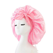 Pink Satin Bonnet for Sleeping Hair Protection with Elastic Comfort Fit and AntiFrizz Lining