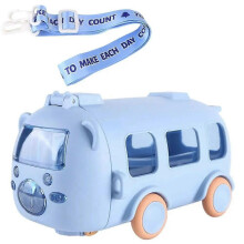 (Blue) Portable Water Cup in Bus Shape with Strap 16.9 Oz, Infinitne Water Cup 500ml