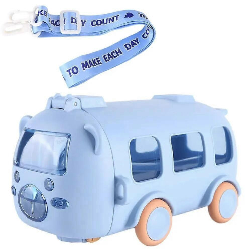 (Blue) Portable Water Cup in Bus Shape with Strap 16.9 Oz, Infinitne Water Cup 500ml