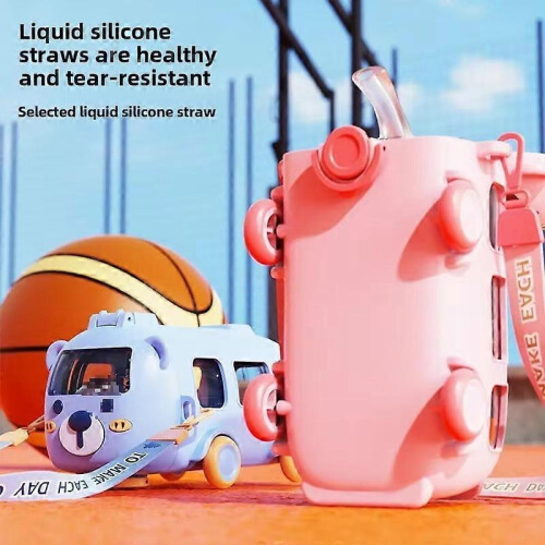 (White) Portable Water Cup in Bus Shape with Strap 16.9 Oz, Infinitne Water Cup 500ml 1