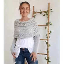 (Light Grey) Sweater Scarf with Sleeves - Knitted Cable Wrap with Sleeves for Women Cashmere Scarf Cable Knit Hollow Out Extended Double Sleeve