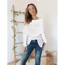 (White) Sweater Scarf with Sleeves - Knitted Cable Wrap with Sleeves for Women Cashmere Scarf Cable Knit Hollow Out Extended Double Sleeve