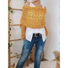 (Yellow) Sweater Scarf with Sleeves - Knitted Cable Wrap with Sleeves for Women Cashmere Scarf Cable Knit Hollow Out Extended Double Sleeve