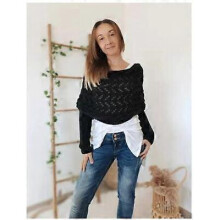 (Black) Sweater Scarf with Sleeves - Knitted Cable Wrap with Sleeves for Women Cashmere Scarf Cable Knit Hollow Out Extended Double Sleeve