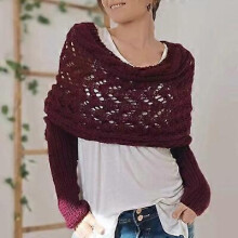 (Date Red) Sweater Scarf with Sleeves - Knitted Cable Wrap with Sleeves for Women Cashmere Scarf Cable Knit Hollow Out Extended Double Sleeve