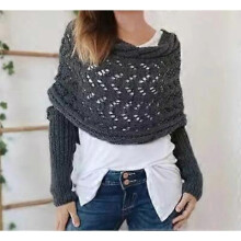 (Dark Grey) Sweater Scarf with Sleeves - Knitted Cable Wrap with Sleeves for Women Cashmere Scarf Cable Knit Hollow Out Extended Double Sleeve