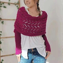 (Rose) Sweater Scarf with Sleeves - Knitted Cable Wrap with Sleeves for Women Cashmere Scarf Cable Knit Hollow Out Extended Double Sleeve