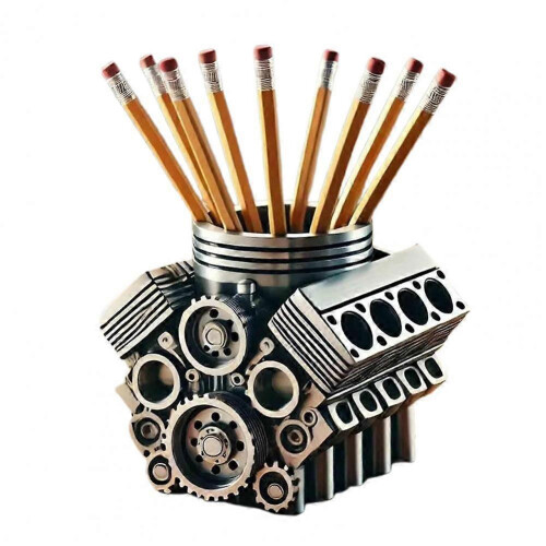 (A) Pen Holder with V8 Engine Unique Desk Organizer Pen Pencil Table trim designed 1