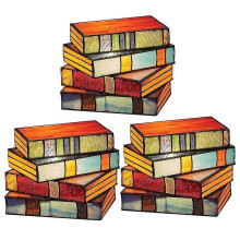 3Pcs Stained Glass Stacked Books Lamp, Stacked Books Glass Lamp, Vintage Handcrafted Glass Nightstand Desk Book Lamps