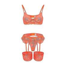 (XXL, Orange) European and American Sexy Lingerie Sexy Women's Garter Stockings Suit Three-Piece Sexy Lingerie - Ya,zxl