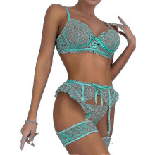 (XL, Green) European and American Sexy Lingerie Sexy Women's Garter Stockings Suit Three-Piece Sexy Lingerie - Ya,zxl