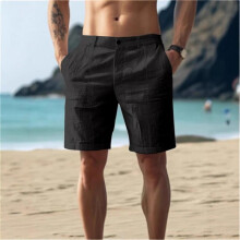 (khaki, 3XL) Men's Cotton Linen Casual Shorts, Summer Outdoor Beach Breathable Straight Leg Button Shorts, 2025 New Style