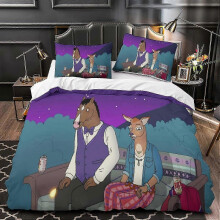 (Single135x200cm) Bojack Horseman Bedding Set Cartoon Character Duvet Cover Humanoid Horse Theme Duvet Cover Breathable Microfiber Double 135*200 CM