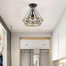 Retro style ceiling light with a 25cm diameter diamond-shaped cover, industrial style hemp rope ceiling light, E27 socket, suitable for bedrooms, livi