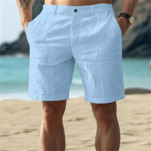 (olive, 2XL) Men's Cotton Linen Casual Shorts, Summer Outdoor Beach Breathable Straight Leg Button Shorts, 2025 New Style