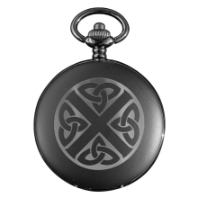 (Four Celtic Knot) Art Pewter Matte Black Scottish Pocket Watches