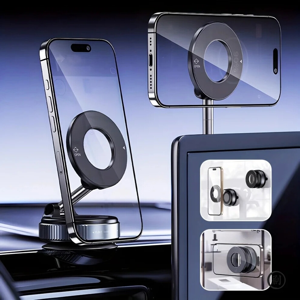 Strong Magnetic Car Phone Holder - Foldable 360Â° Adjustable Vacuum Mount (Black) Black 745240188261