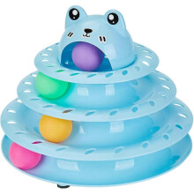 (Blue) Cat Toys Interactive for Indoor Cats Kitten Toy Fun Roller 4 Level Cat Teaser Ball Toys with 4 Colorful Balls Kitten Puzzle Toys for Boredom